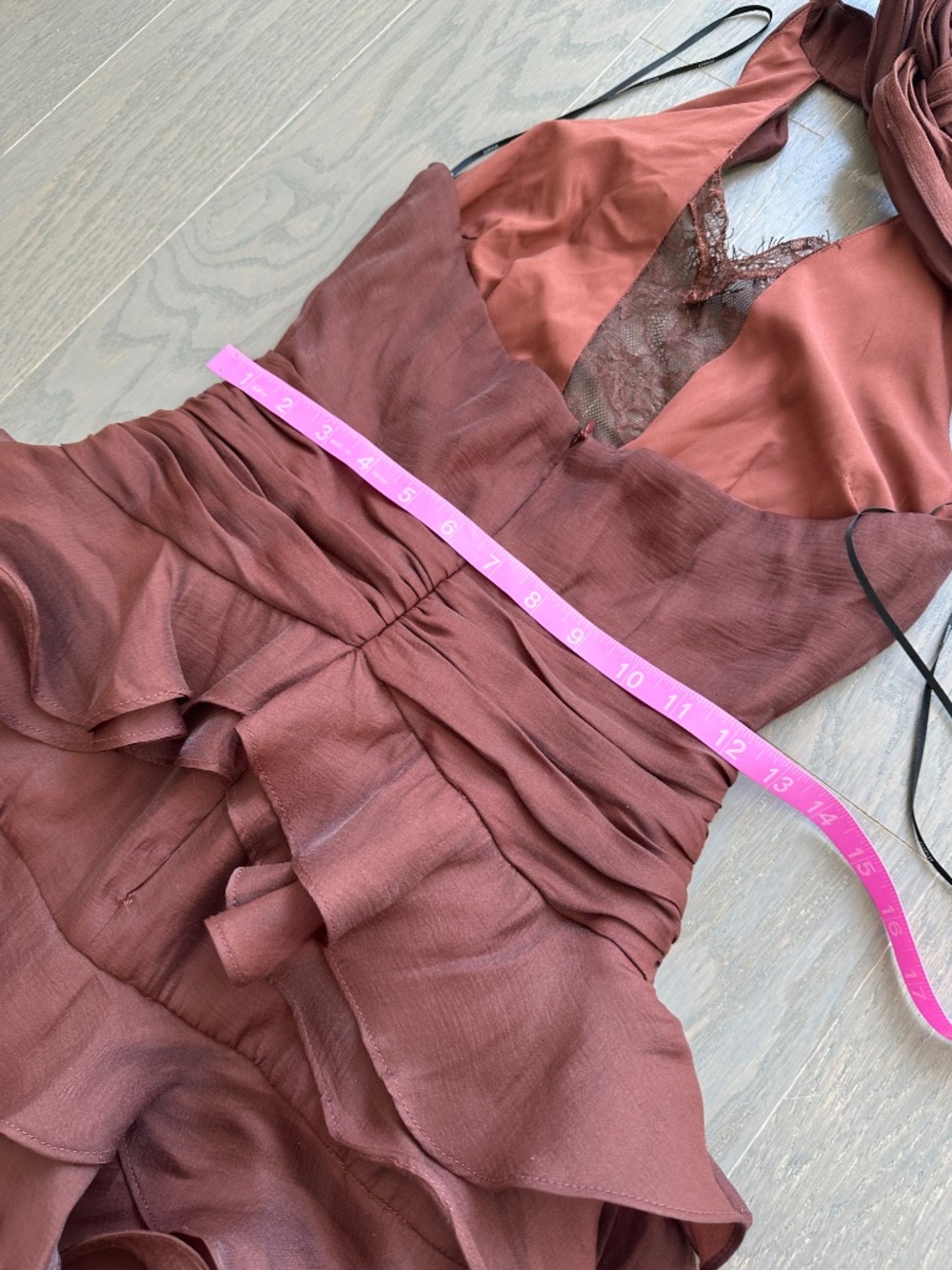 Elliatt Rosera Chocolate Brown Halter Gown Tiered Ruffle Lace - SMALL - Picture 9 of 9